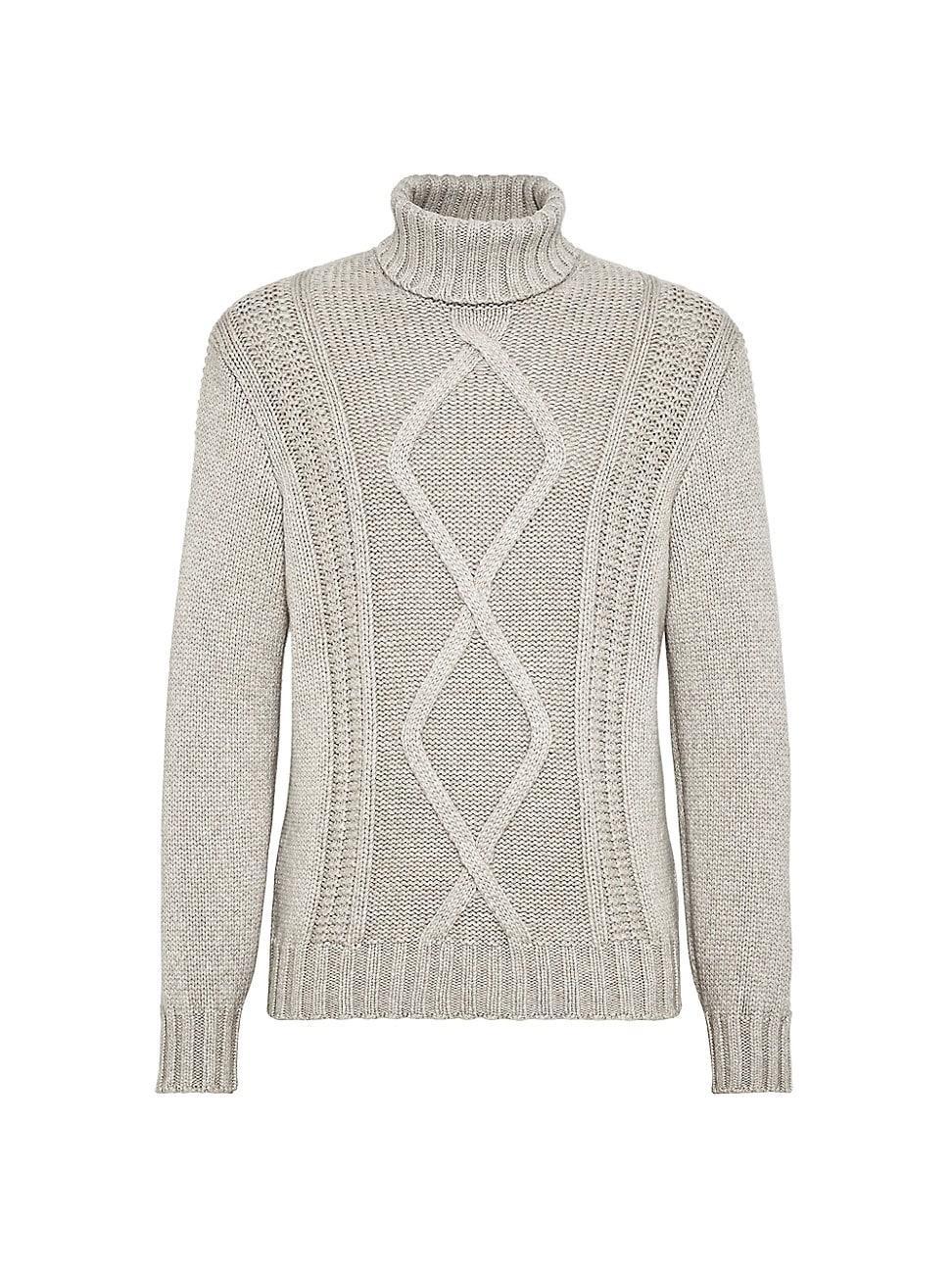 Mens Irish Cable Turtleneck Sweater in Cashmere Feather Yarn Product Image