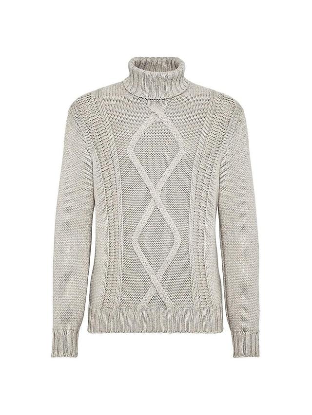 Mens Irish Cable Turtleneck Sweater in Cashmere Feather Yarn Product Image