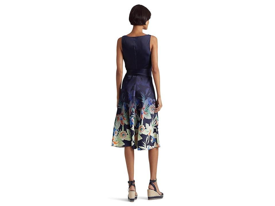 LAUREN Ralph Lauren Floral Belted Charmeuse Dress (Navy Multi) Women's Dress Product Image