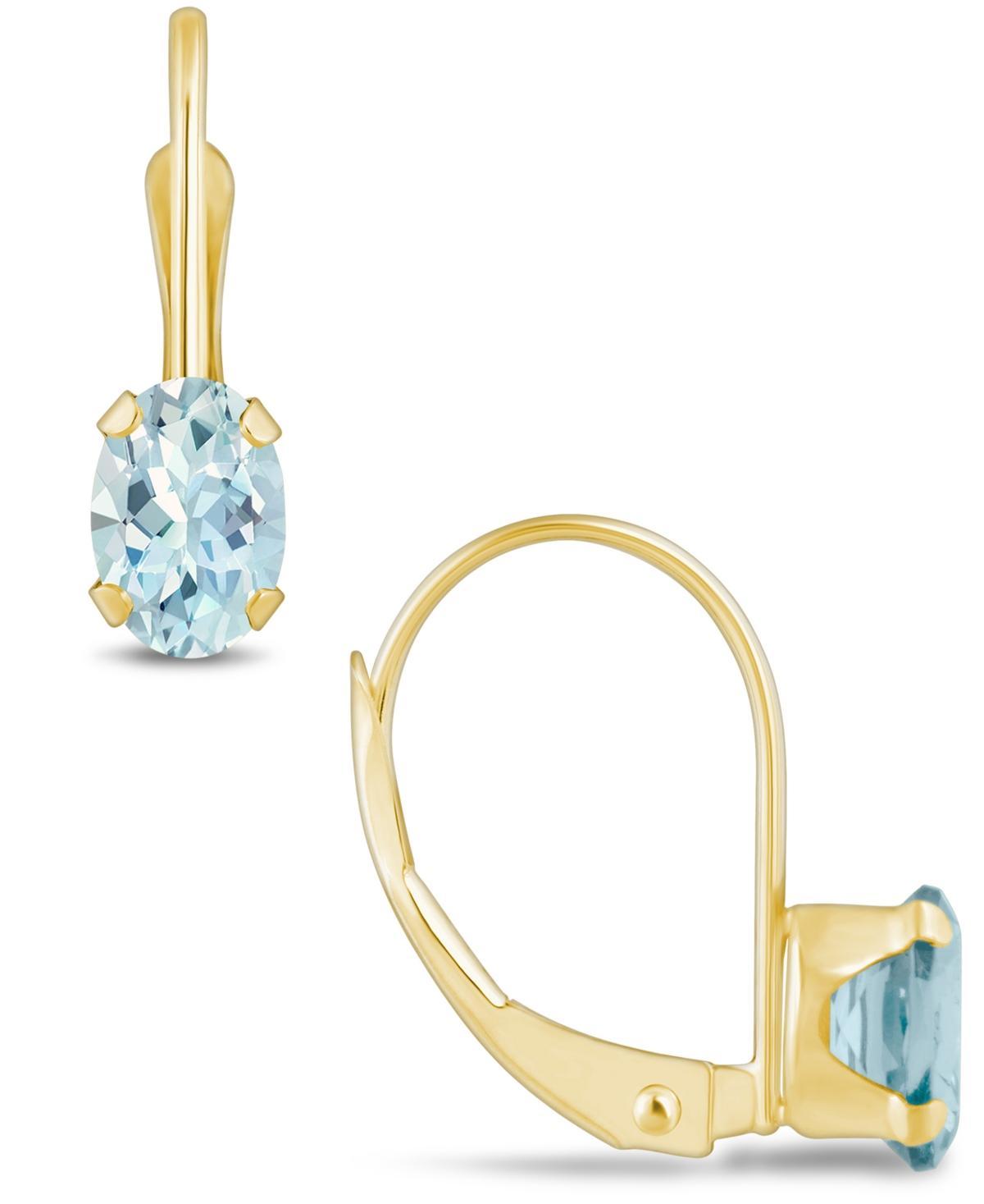 Celebration Gems 10k Gold Oval Aquamarine Leverback Earrings, Womens, Blue Product Image