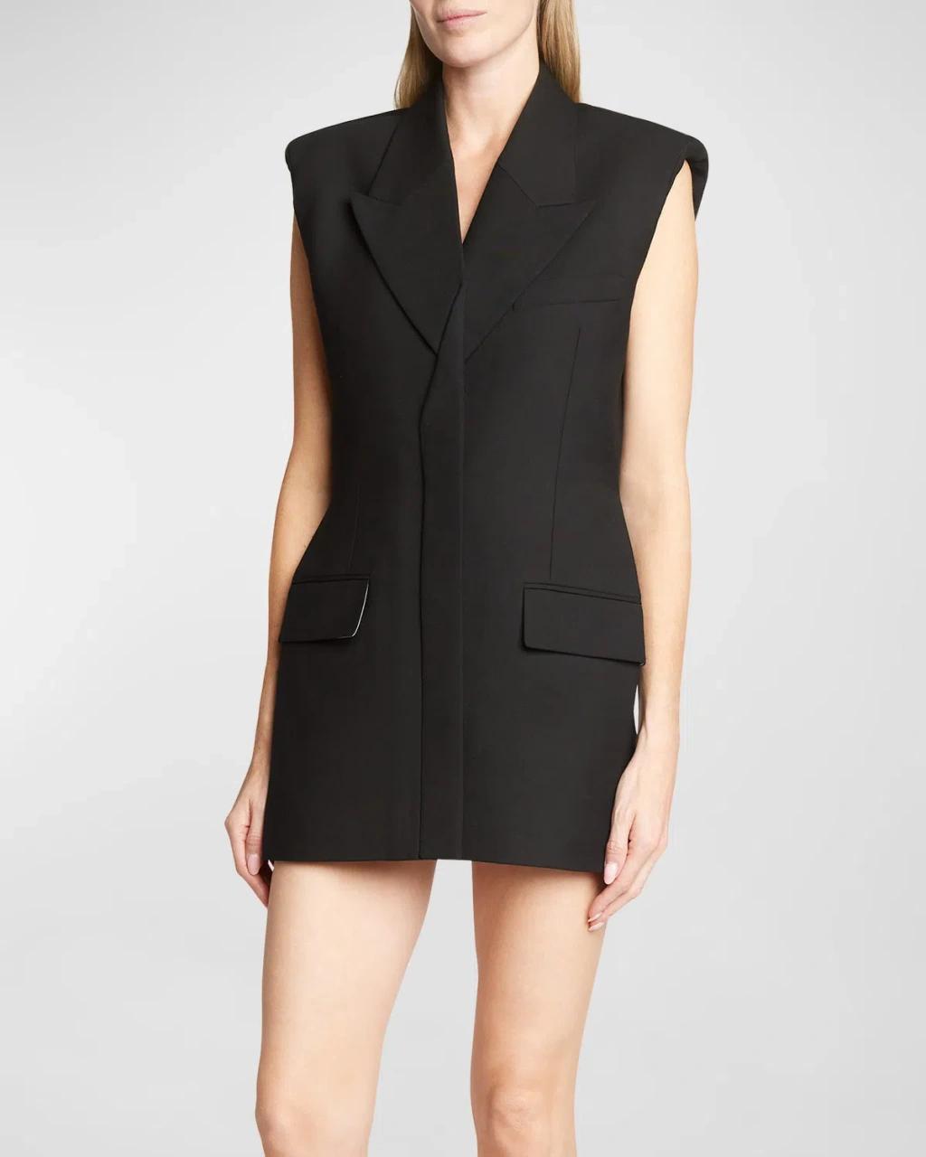 Strong-shoulder Sleeveless Tailored Mini Dress In Black product image