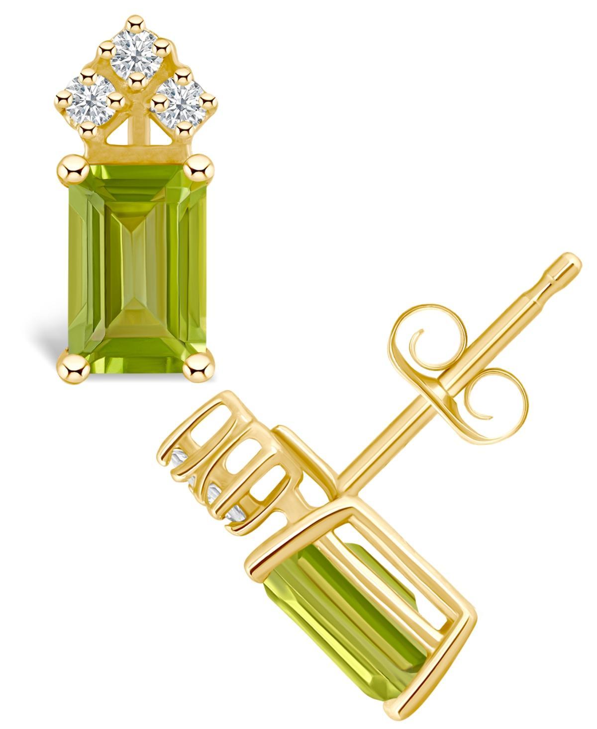 Celebration Gems 14k Gold Emerald Cut Peridot & 1/8 Carat T.W. Diamond Stud Earrings, Womens Product Image