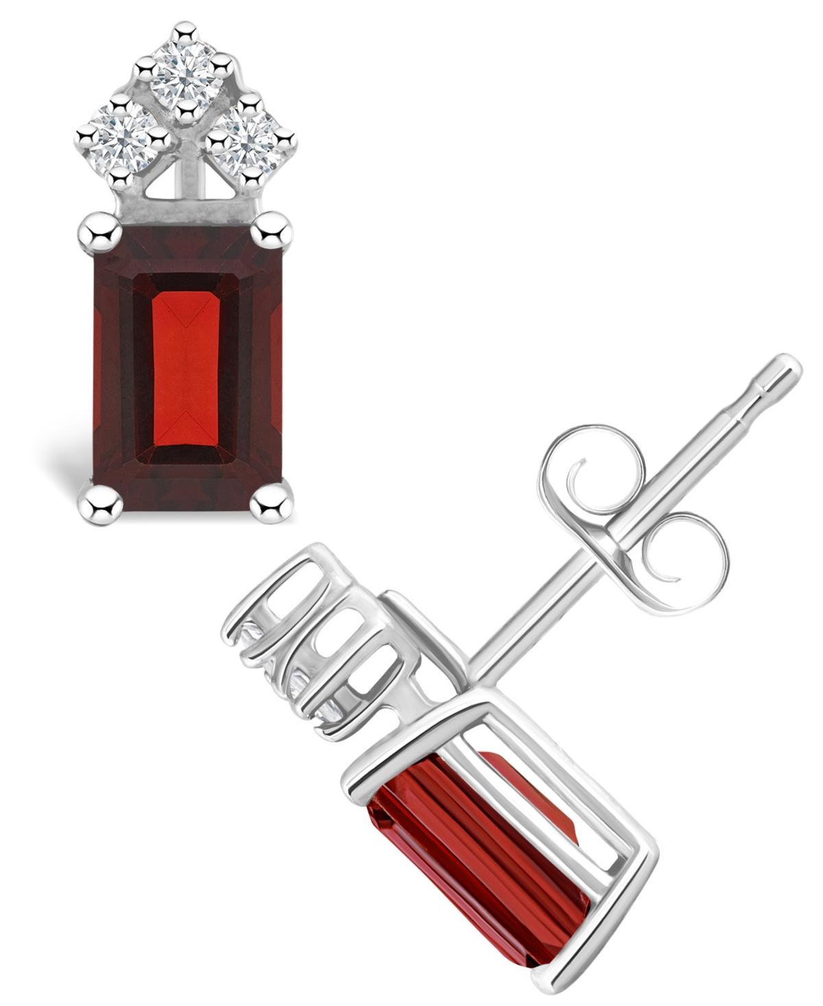 Belk & Co 14K Gold 6X4 Emerald Cut Ruby 1/8 Cttw Diamond Earrings Product Image