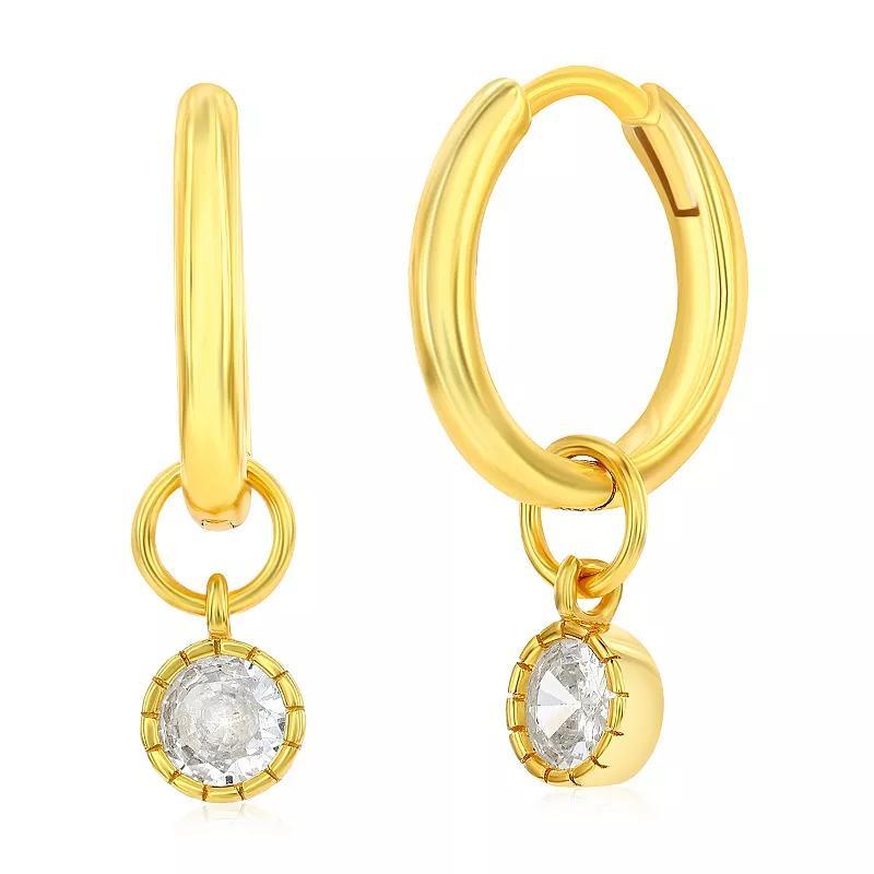 Argento Bella Gold Tone Sterling Silver Cubic Zirconia Round Drop Hoop Earrings, Womens Product Image