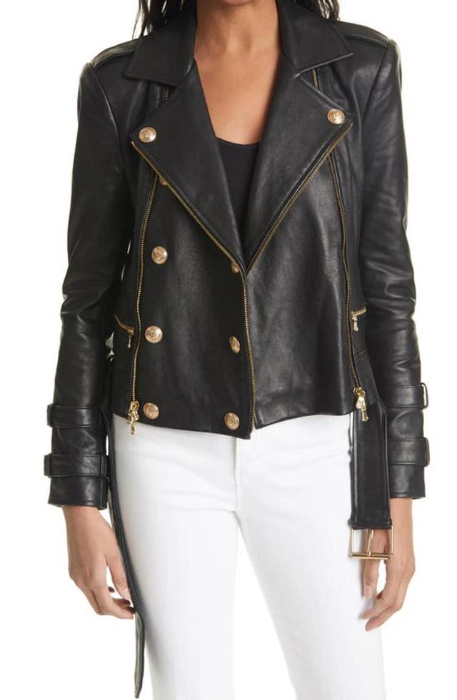 Billie Double-breasted Leather Jacket In Black Product Image