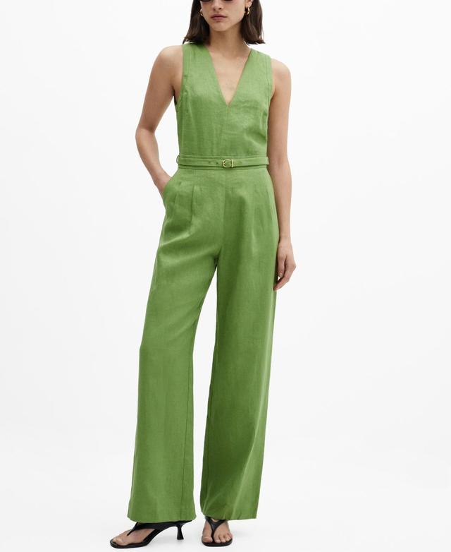 Mango Womens Belt Linen Jumpsuit Product Image