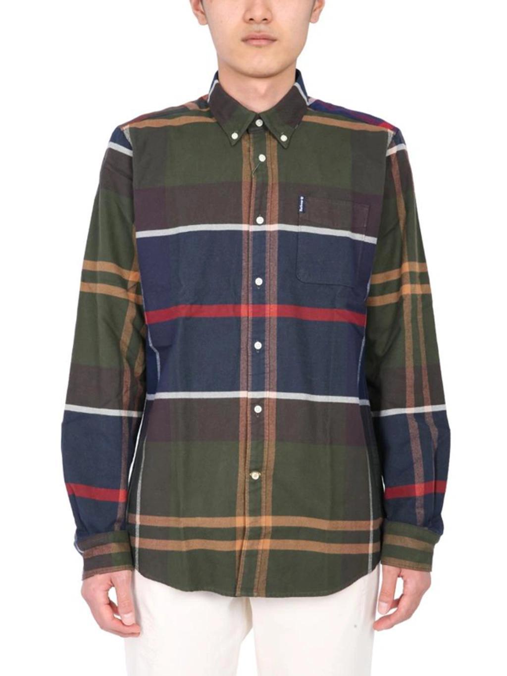 Button-down Check-pattern Cotton Shirt In Green Product Image