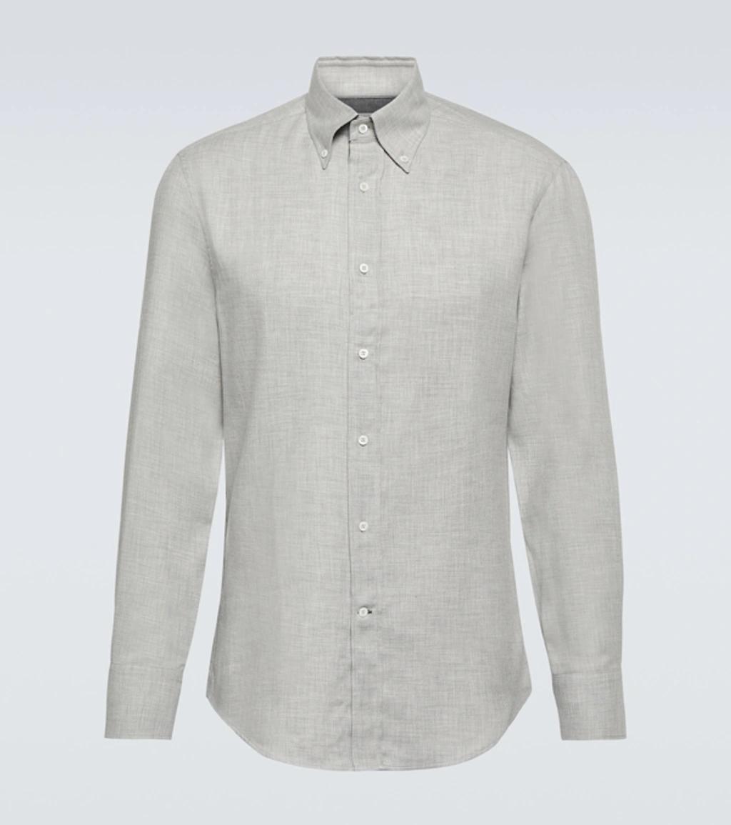 BRUNELLO CUCINELLI Cotton And Cashmere-blend Twill Shirt In Gray Product Image