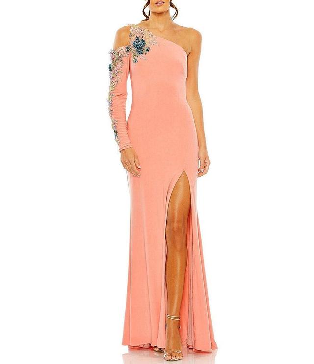 Mac Duggal Floral Beaded One Shoulder Asymmetrical Neck Gown Product Image