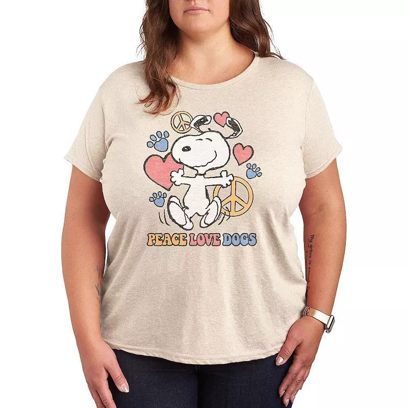 Plus Peanuts Snoopy Peace Love Dogs Graphic Tee, Womens Beig/Green Product Image