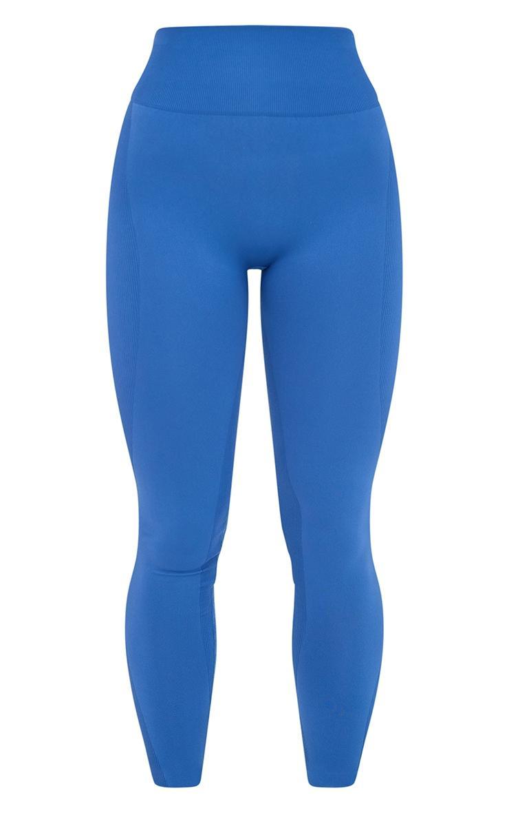 Steel Blue Seamless Contrast Rib High Waist Leggings Product Image