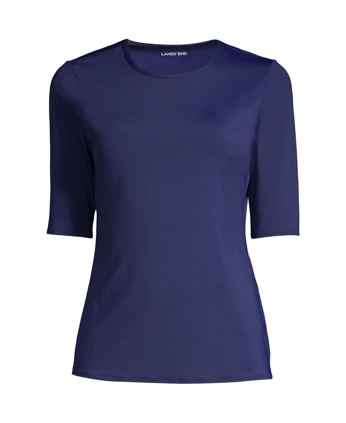 Lands End Plus Size Crew Neck Elbow Sleeve Rash Guard Upf 50 Sun Protection Modest Swim Tee Product Image