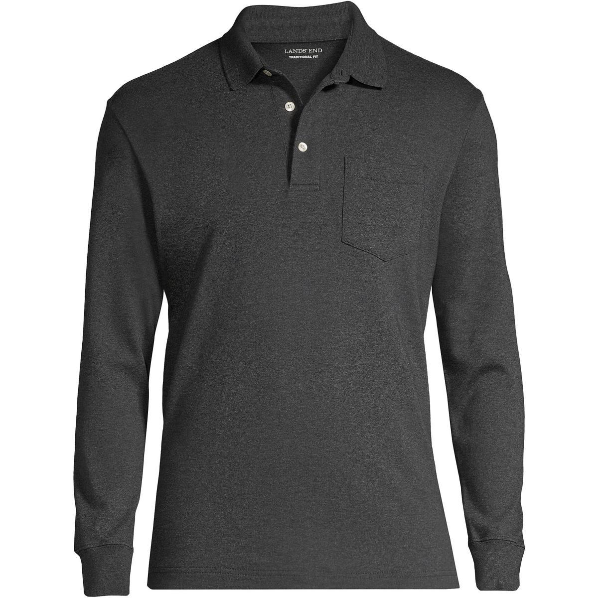 Big & Tall Lands End Super Soft Relaxed-Fit Supima Pocket Polo, Mens Black Product Image