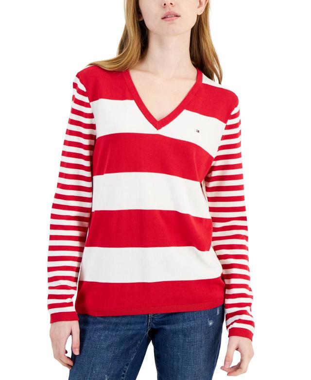 Women's Mixed-Stripe V-Neck Sweater Product Image