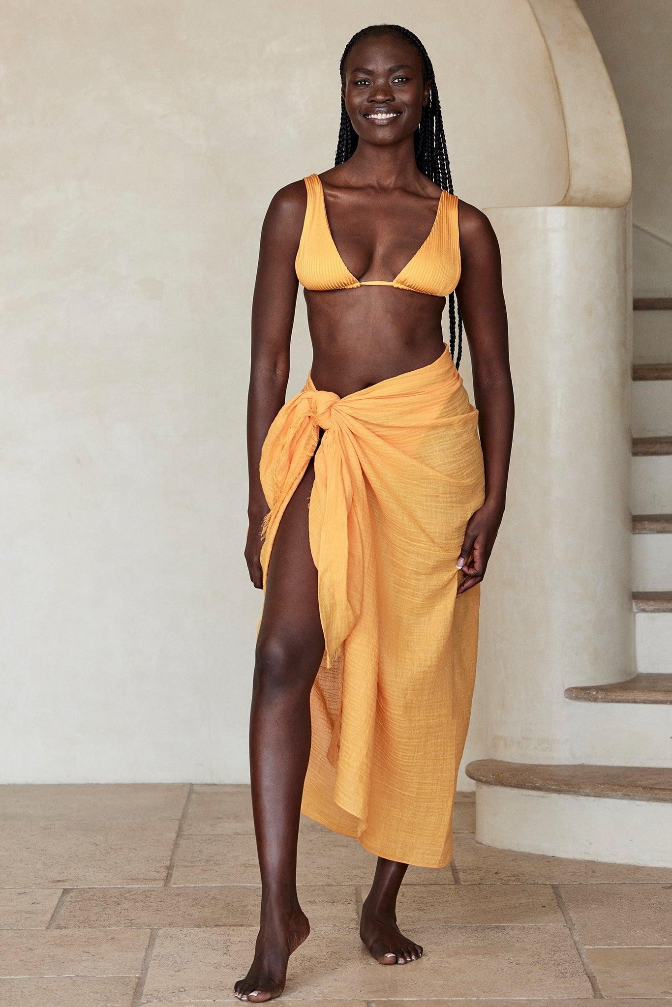 St. Tropez Sarong - Clementine Crinkle Linen Product Image