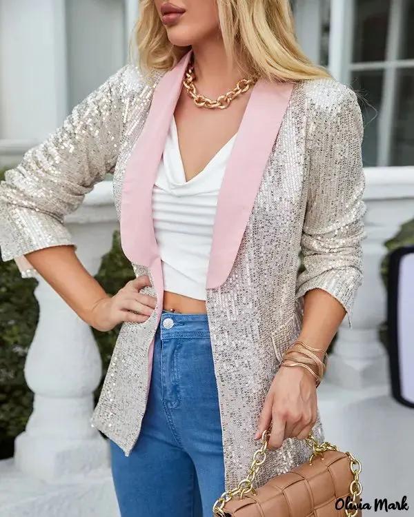 Olivia Mark – Sequin Long Sleeve Blazer Coat Product Image