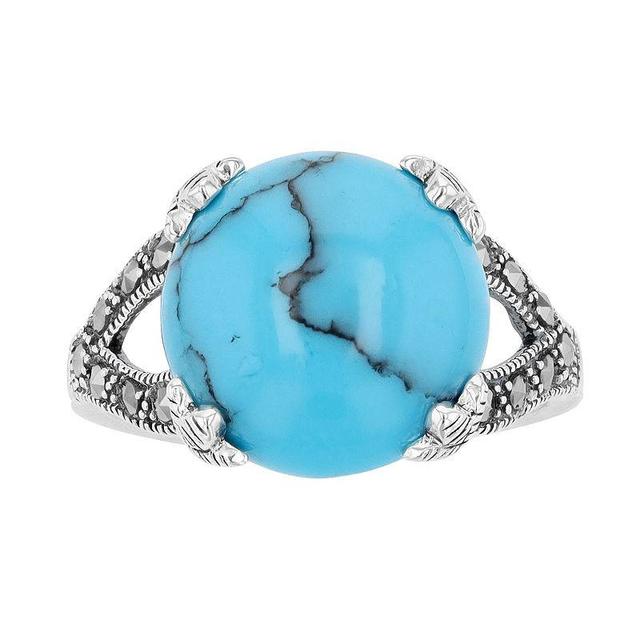 Lavish by TJM Sterling Silver Simulated Turquoise & Marcasite Dome Ring, Womens Product Image