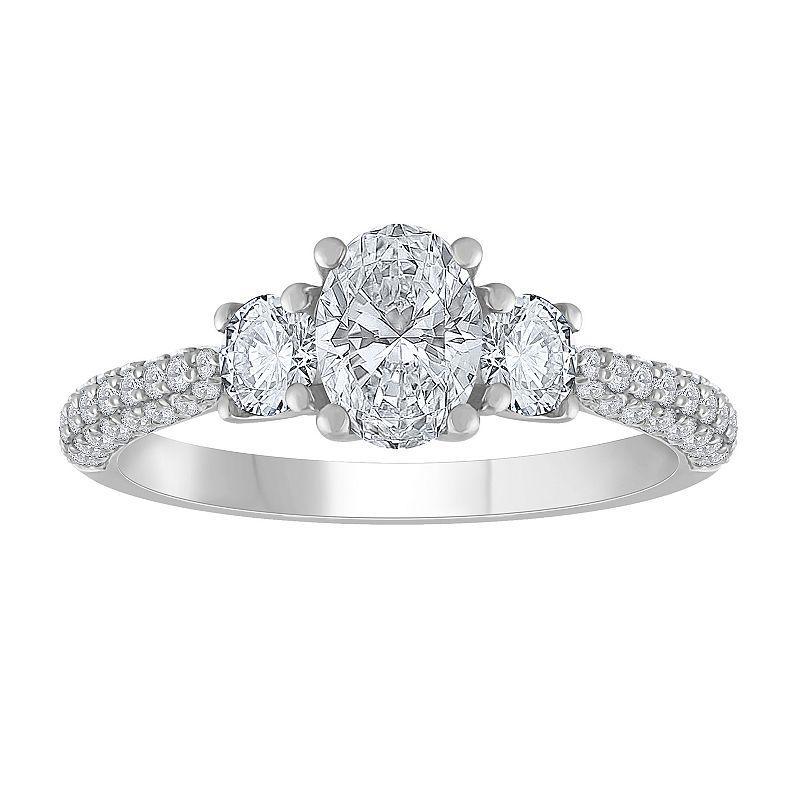 Diamond Medley 14k White Gold 1 1/2 Carat T.W. Lab-Grown Diamond Oval 3-Stone Ring, Womens 14k Whgold Product Image