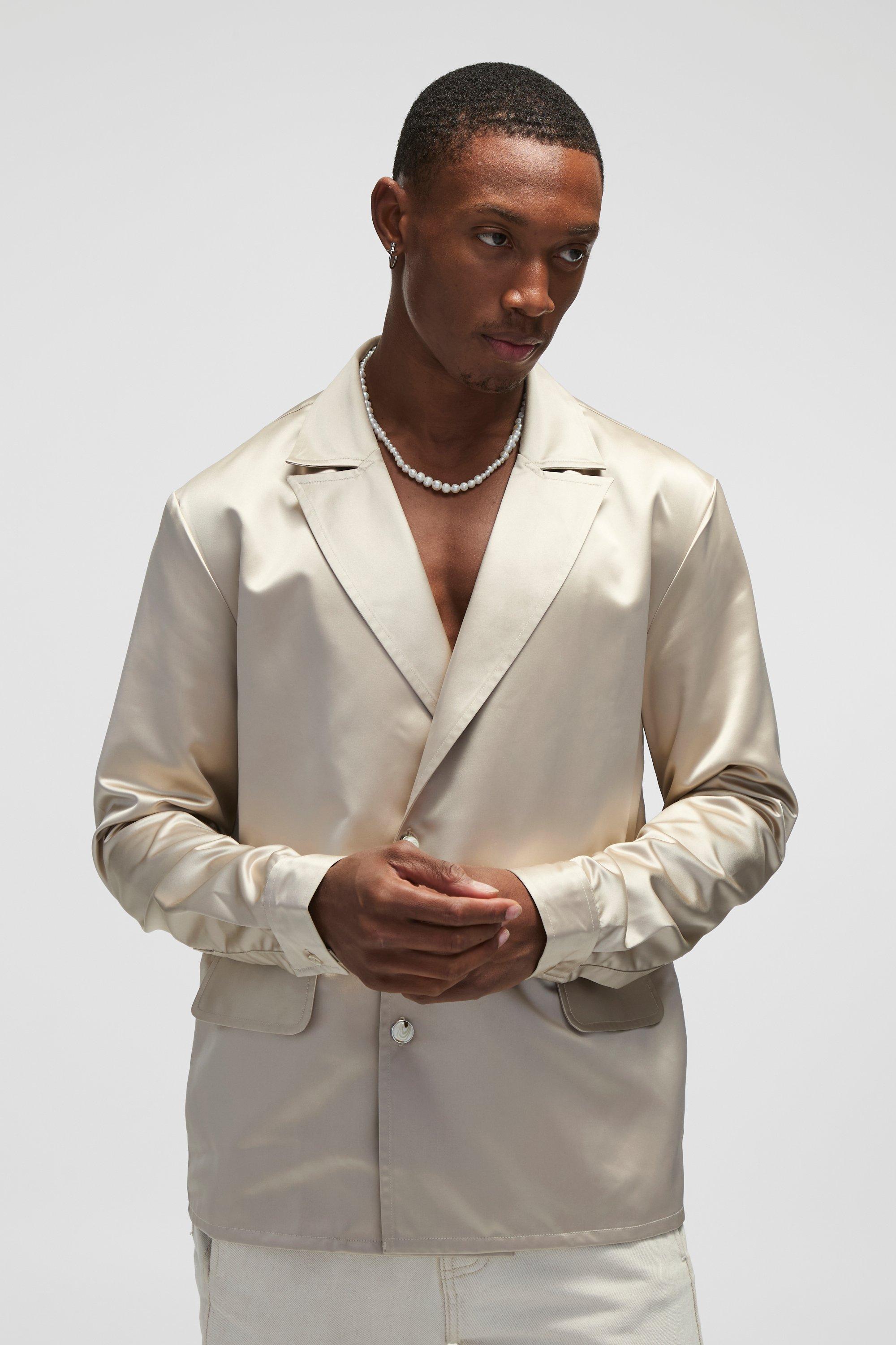 Regular Fit Pearl Button Satin Shirt | boohooMAN USA Product Image