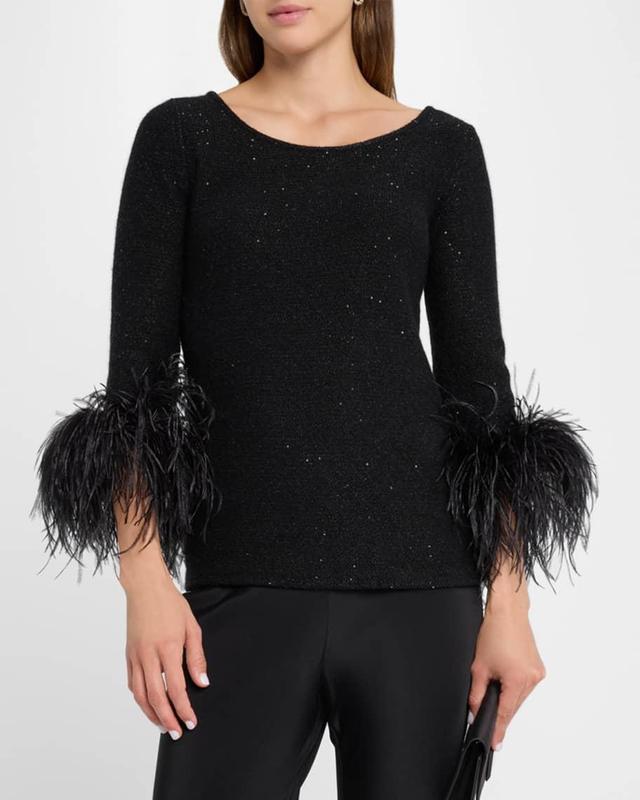 Cashmere Feather-Trim Sequin Knit Top Product Image