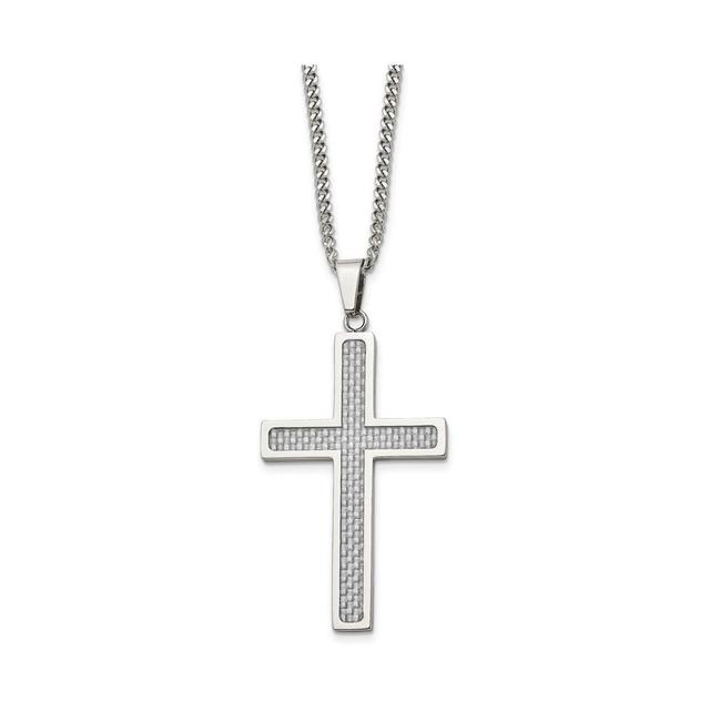 Chisel Grey Carbon Fiber Inlay Large Cross Pendant Curb Chain Necklace Product Image