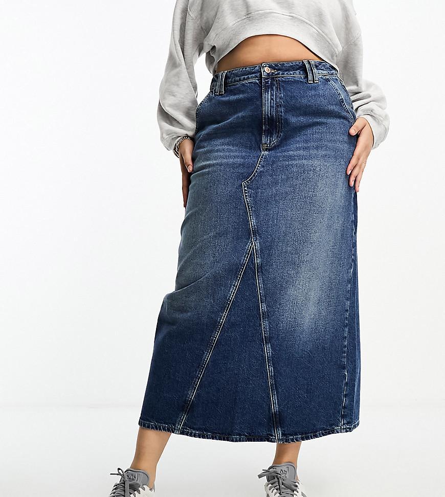 River Island Plus seam detail denim maxi skirt Product Image