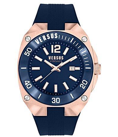 Versus Versace Mens Three-Hand Date Quartz Versus Reaction Blue Silicone Strap 48mm Product Image