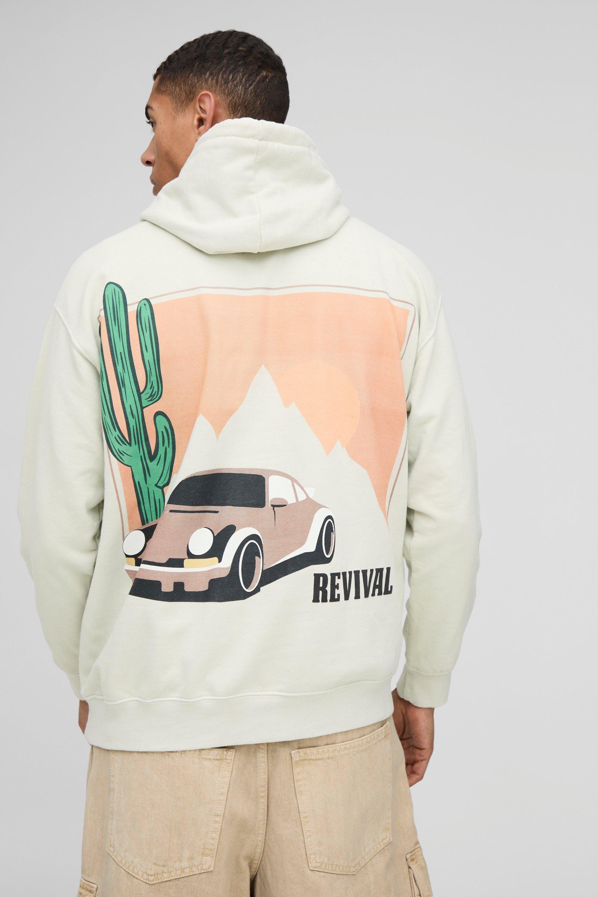 Oversized Revival Western Puff Print Washed Hoodie | boohooMAN USA Product Image