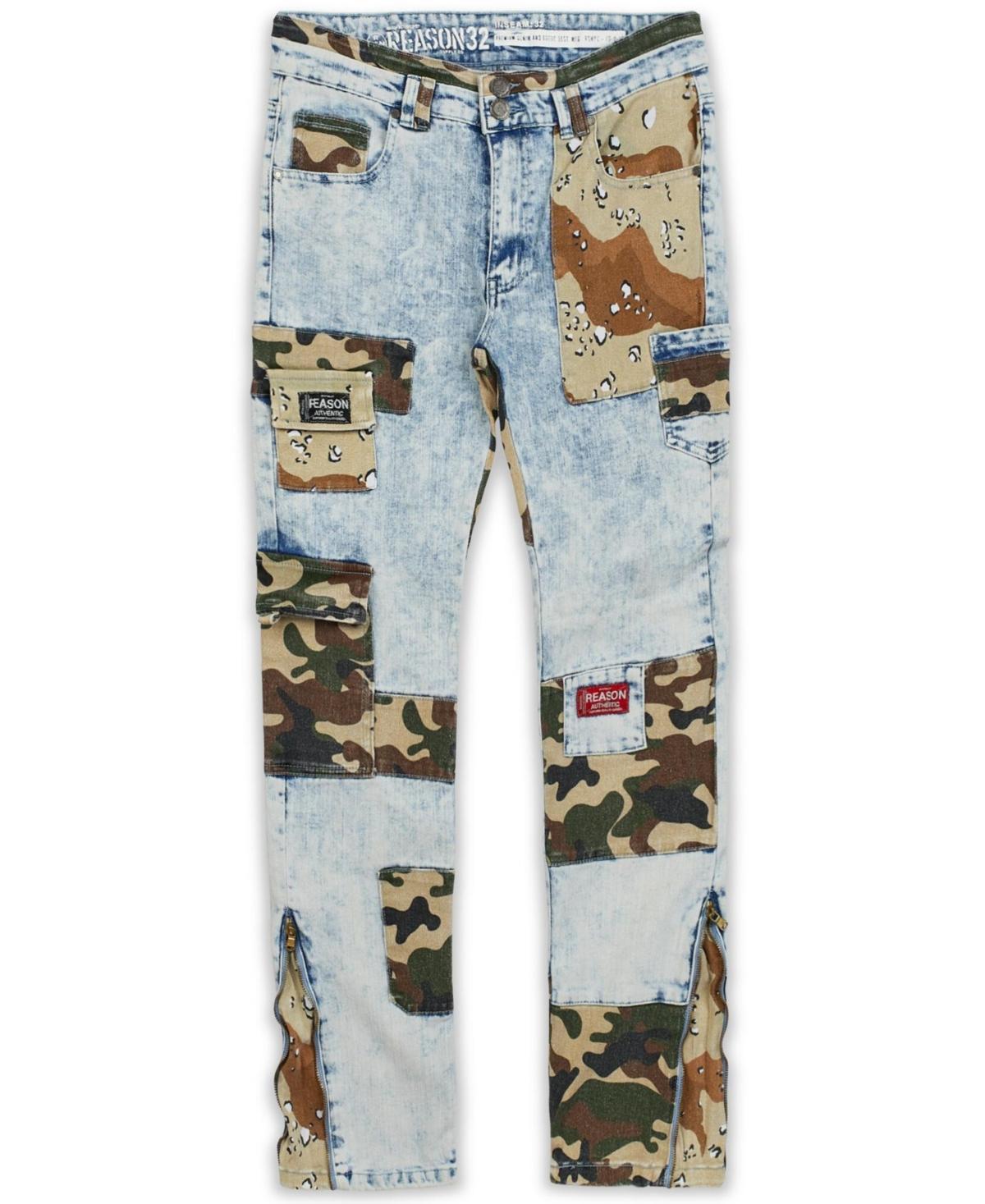 Reason Clothing Men's Camo Patchwork Jeans, Blue, 30 X 32 product image