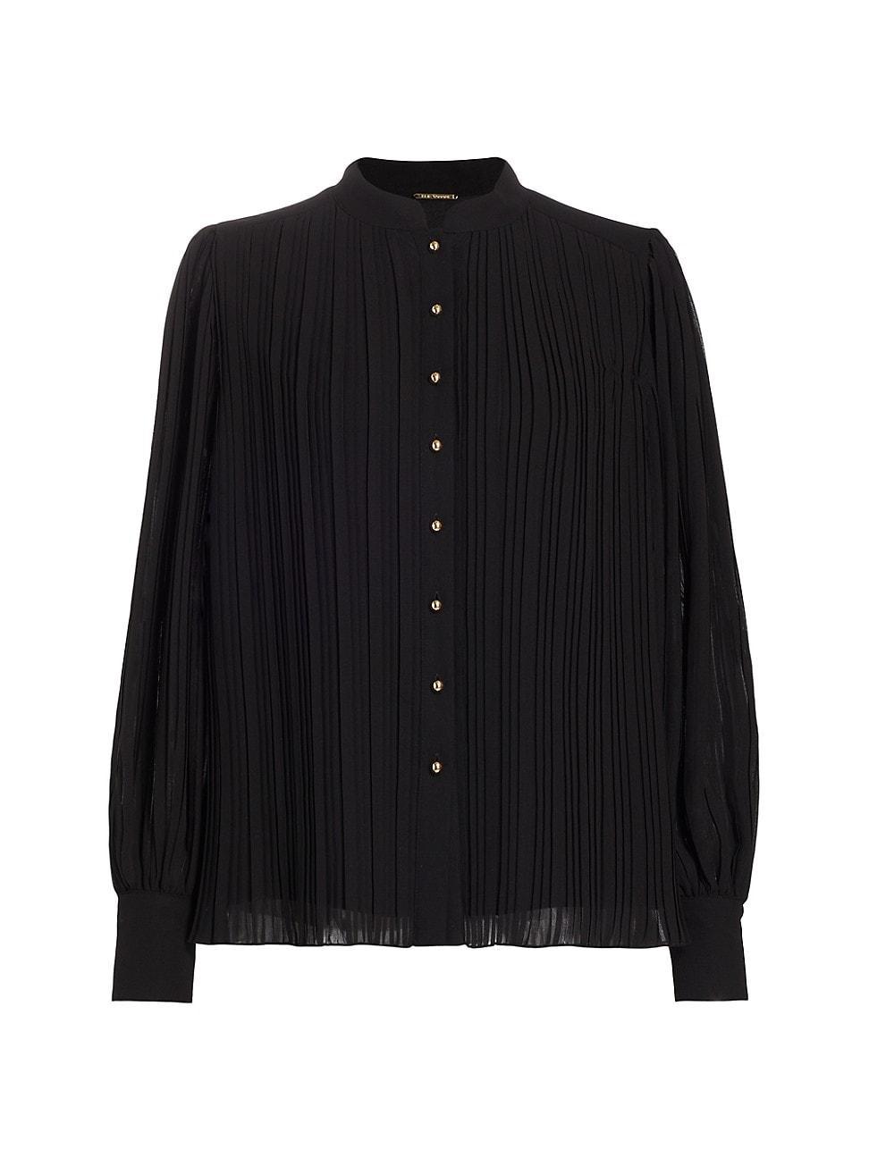 Womens Abbey Pleated Chiffon Button-Front Blouse product image