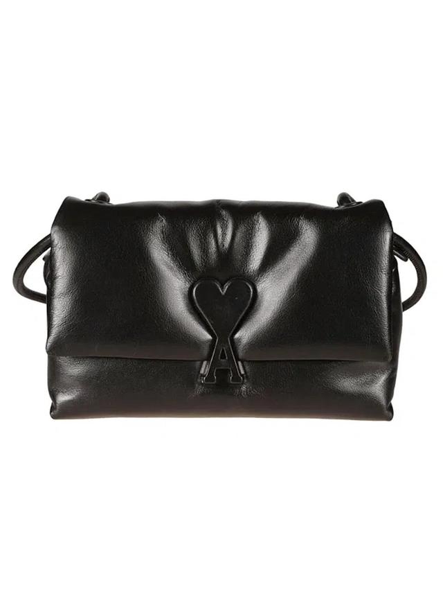 AMI ALEXANDRE MATTIUSSI Ami De Coeur Leather Shoulder Bag In Black Product Image