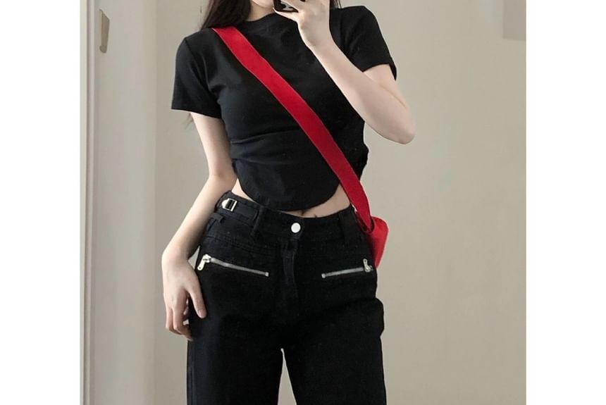 High Waist Plain Straight Leg Jeans Product Image