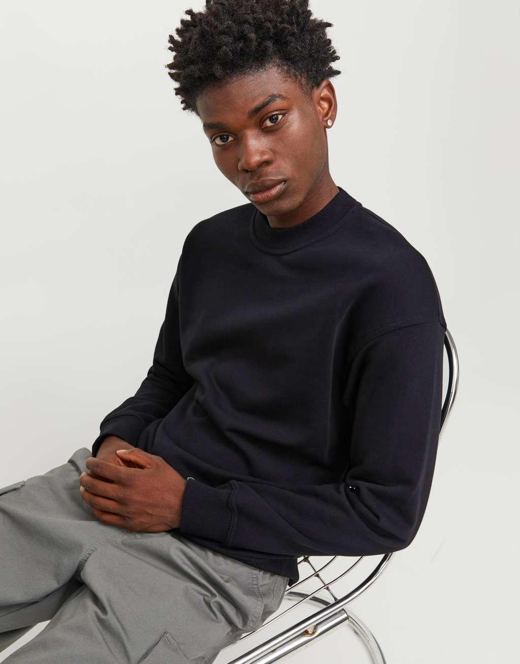 Jack & Jones oversized crew neck sweatshirt in black  Product Image