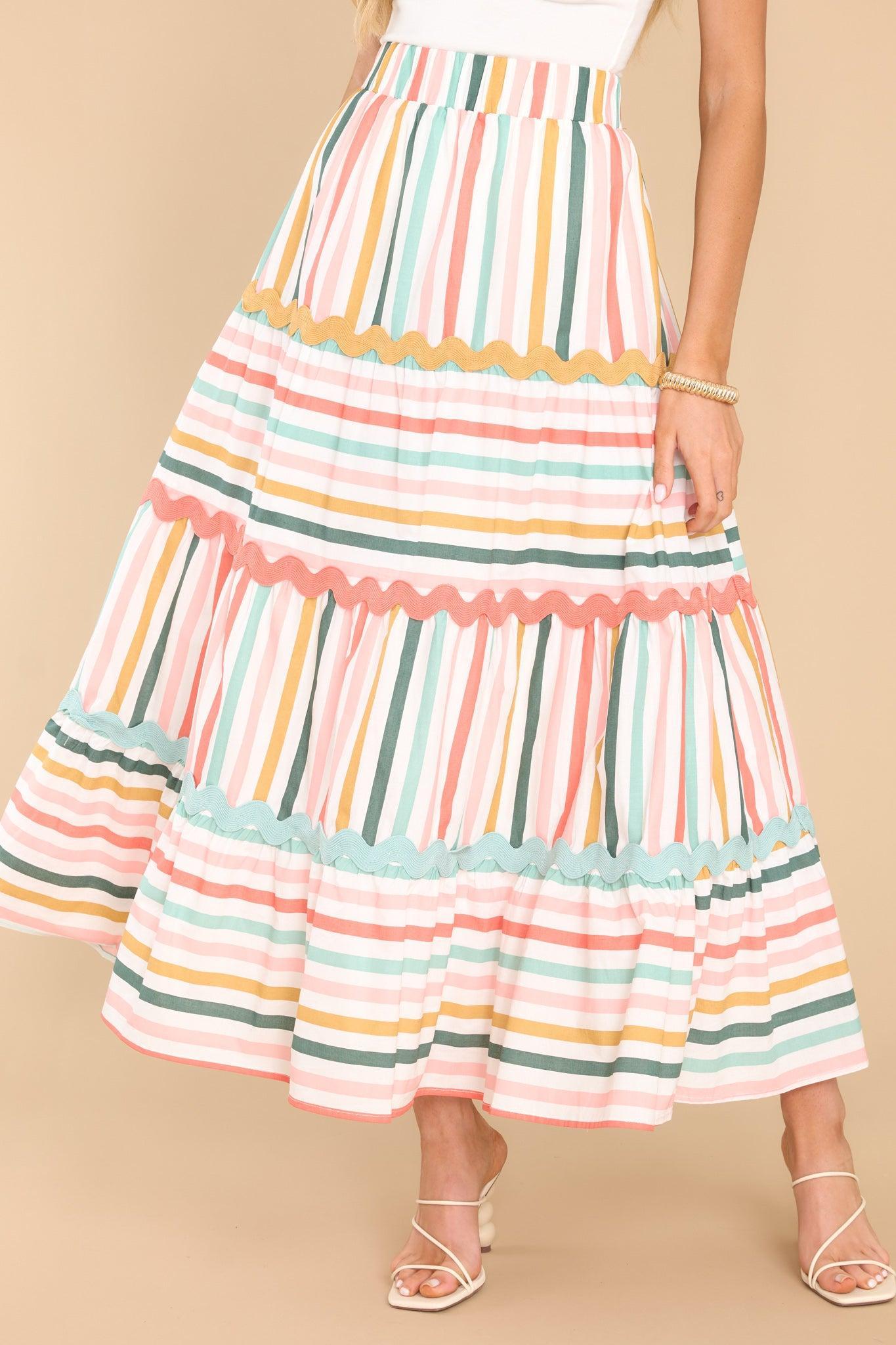 Aura Meet Me For Tea Desert Sage Multi Stripe Maxi Skirt Product Image