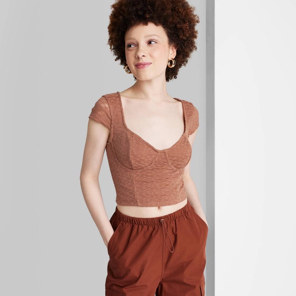 Womens Short Sleeve Lace Bustier T-Shirt - Wild Fable Light Brown XXS Product Image