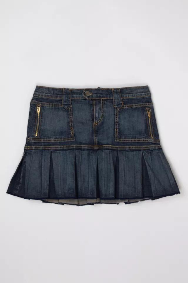 Vintage Y2k Dark Wash Denim Pleated Micro Mini Skirt Product Image