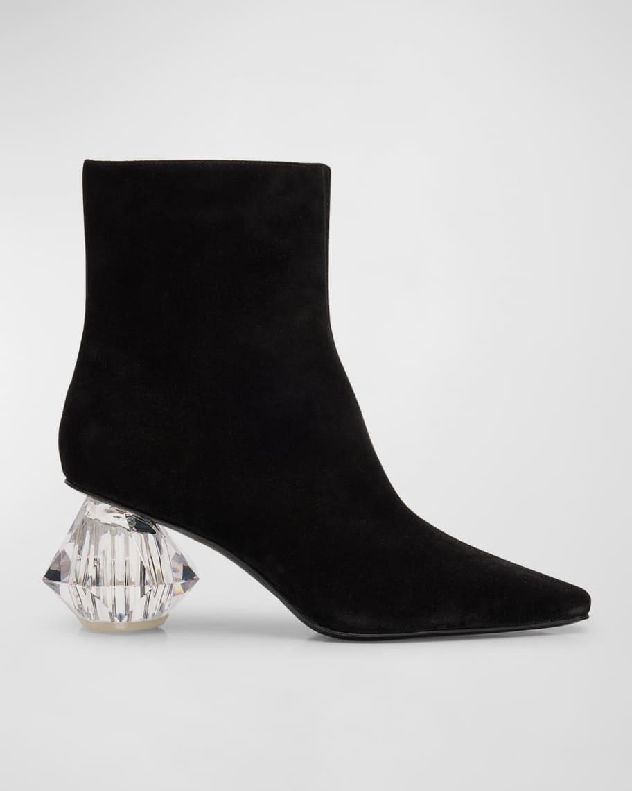 Suede Crystal-Heel Ankle Booties product image