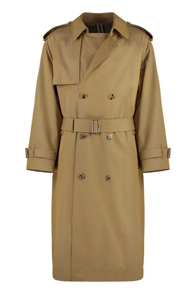 BURBERRY Gabardine Long Trench Coat In Beige Product Image