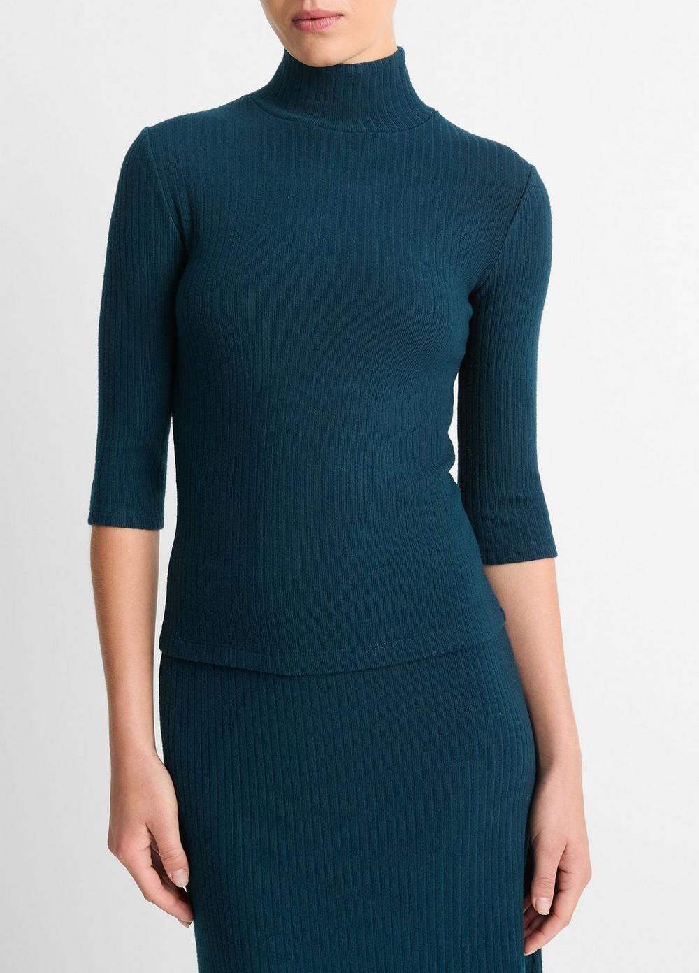 Womens Ribbed Turtleneck Top, Deep Ocean, Size M Vince Product Image