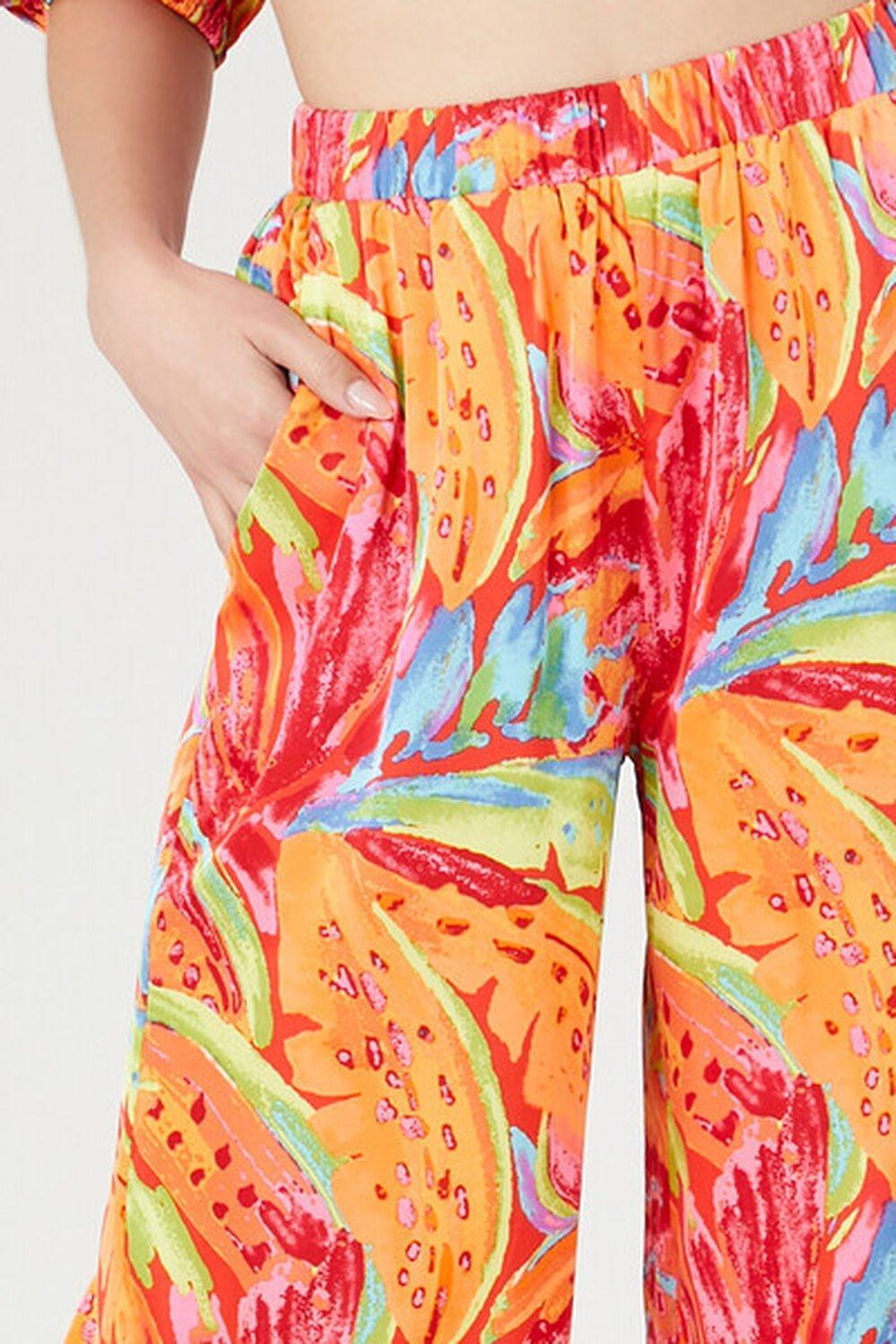 Satin Tropical Leaf Print Pants | Forever 21 Product Image