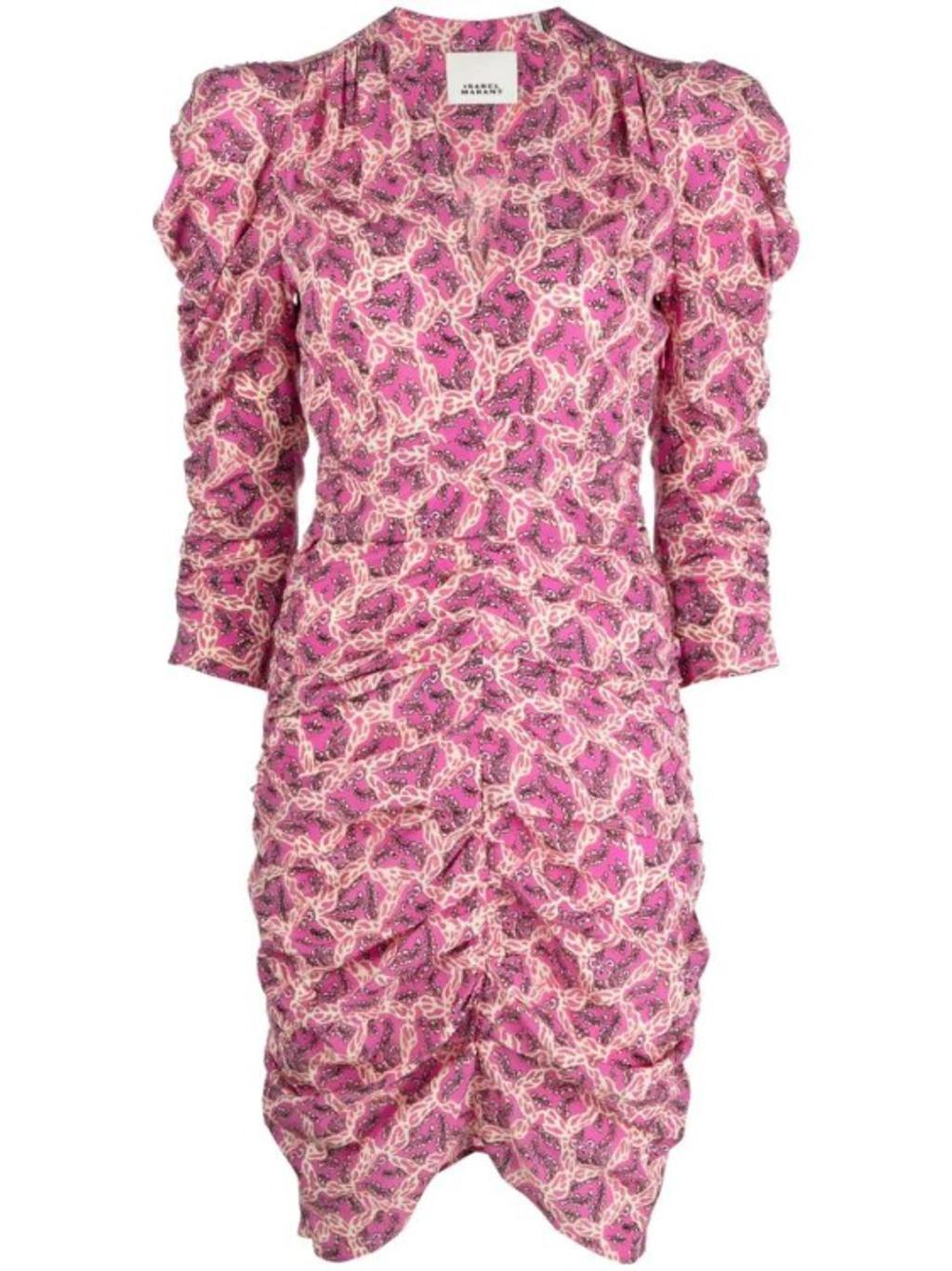 ISABEL MARANT Celina Print Silk Mini Dress In Fuchsia Product Image