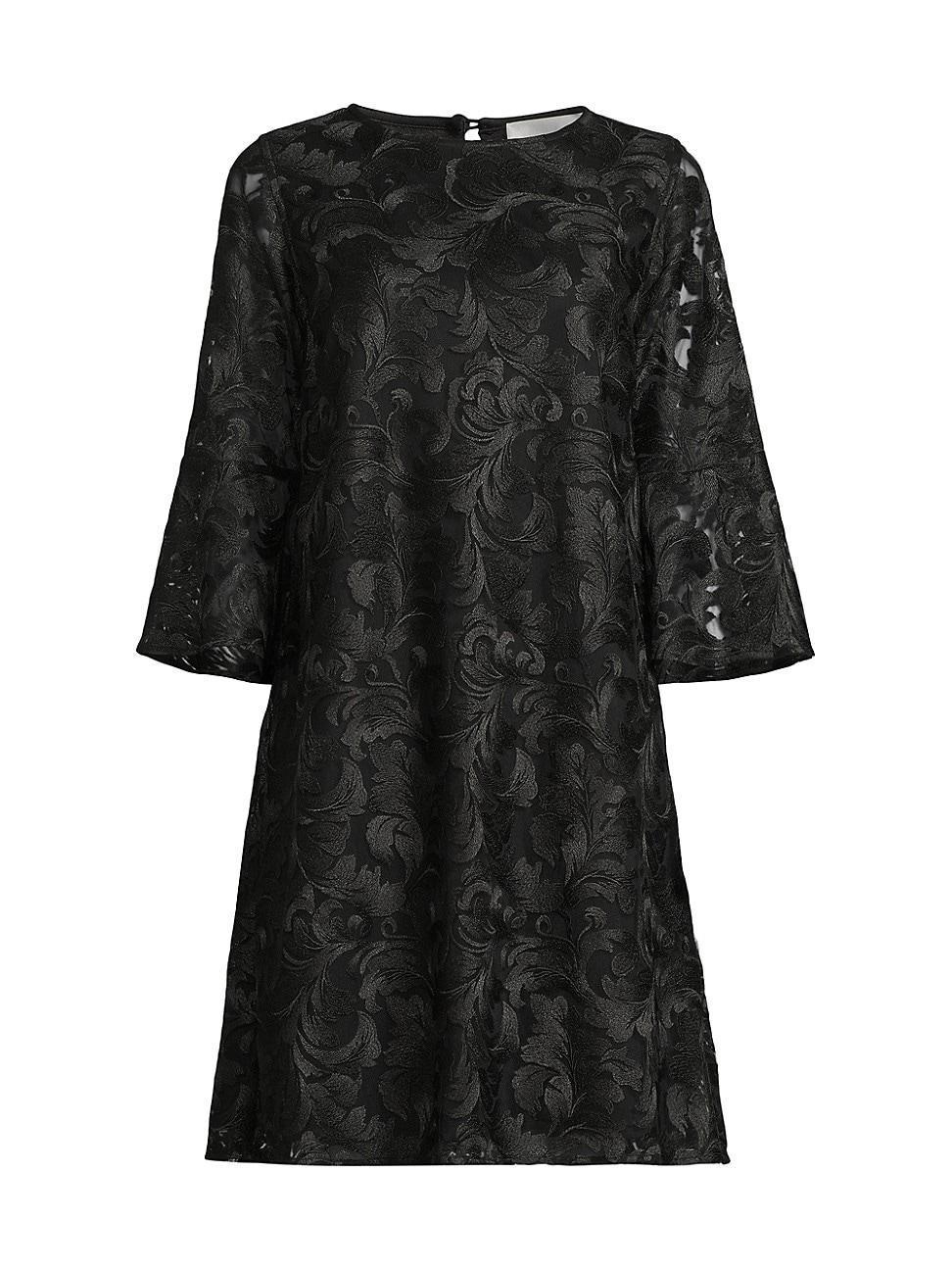 Caroline Rose Bella Soiree Embroidered Mesh Lace 34 Bell Sleeve Shift Dress Product Image