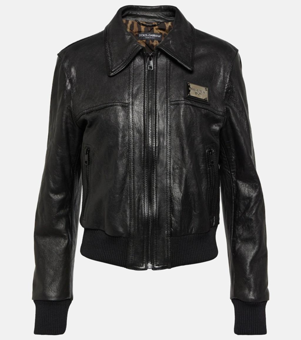 DOLCE & GABBANA Logo Leather Jacket In Black product image