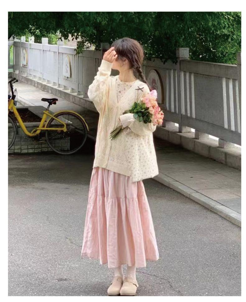 High Rise Plain Maxi A-Line Skirt Product Image