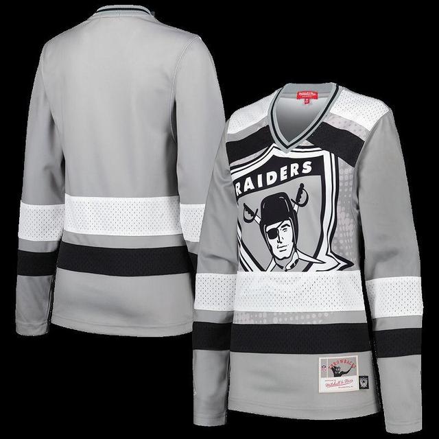 Womens Mitchell & Ness Silver Las Vegas Raiders Big Face 7.0 Long Sleeve Jersey T-Shirt Product Image