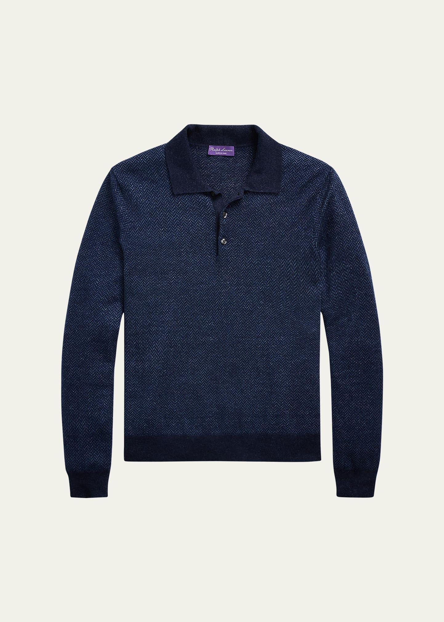 Mens Cashmere Linen Polo Sweater Product Image