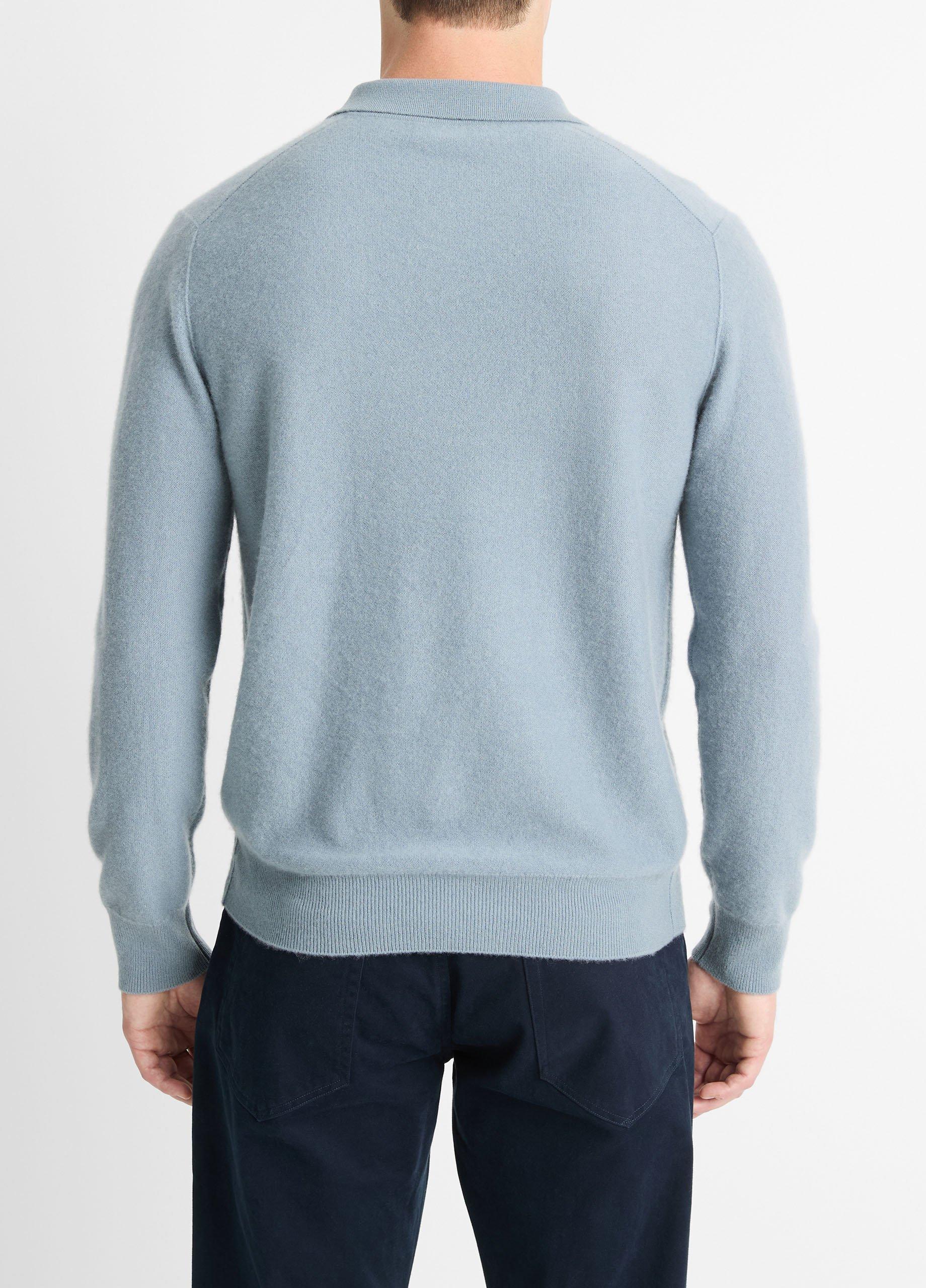 Mens Plush Cashmere Johnny-Collar Polo, Light Blue Spruce, Size L Vince Product Image