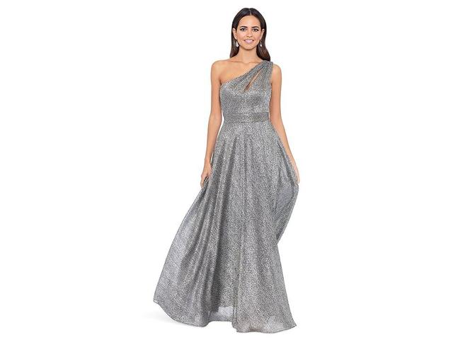 Betsy & Adam Metallic One-Shoulder Crinkle Gown Product Image