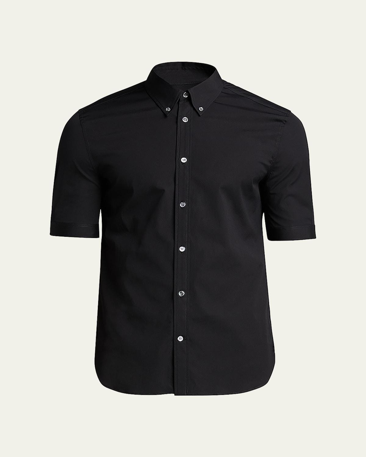 Alexander McQueen Short Sleeve Cotton Stretch Poplin Button-Down Shirt Product Image