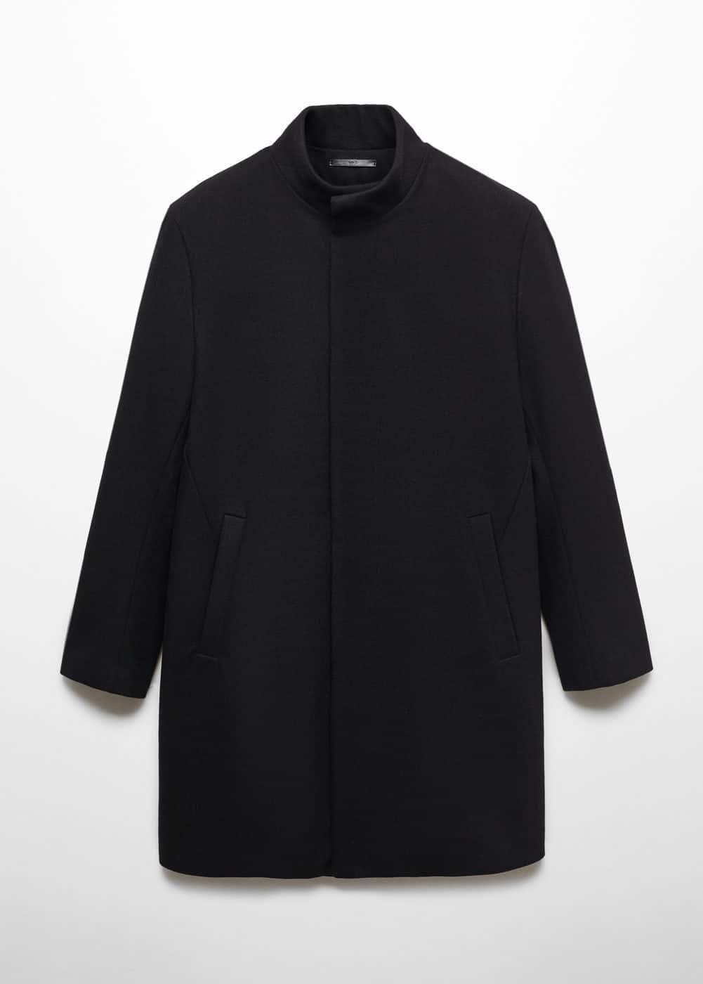 MANGO MAN - Wool funnel neck coat blackMen Product Image